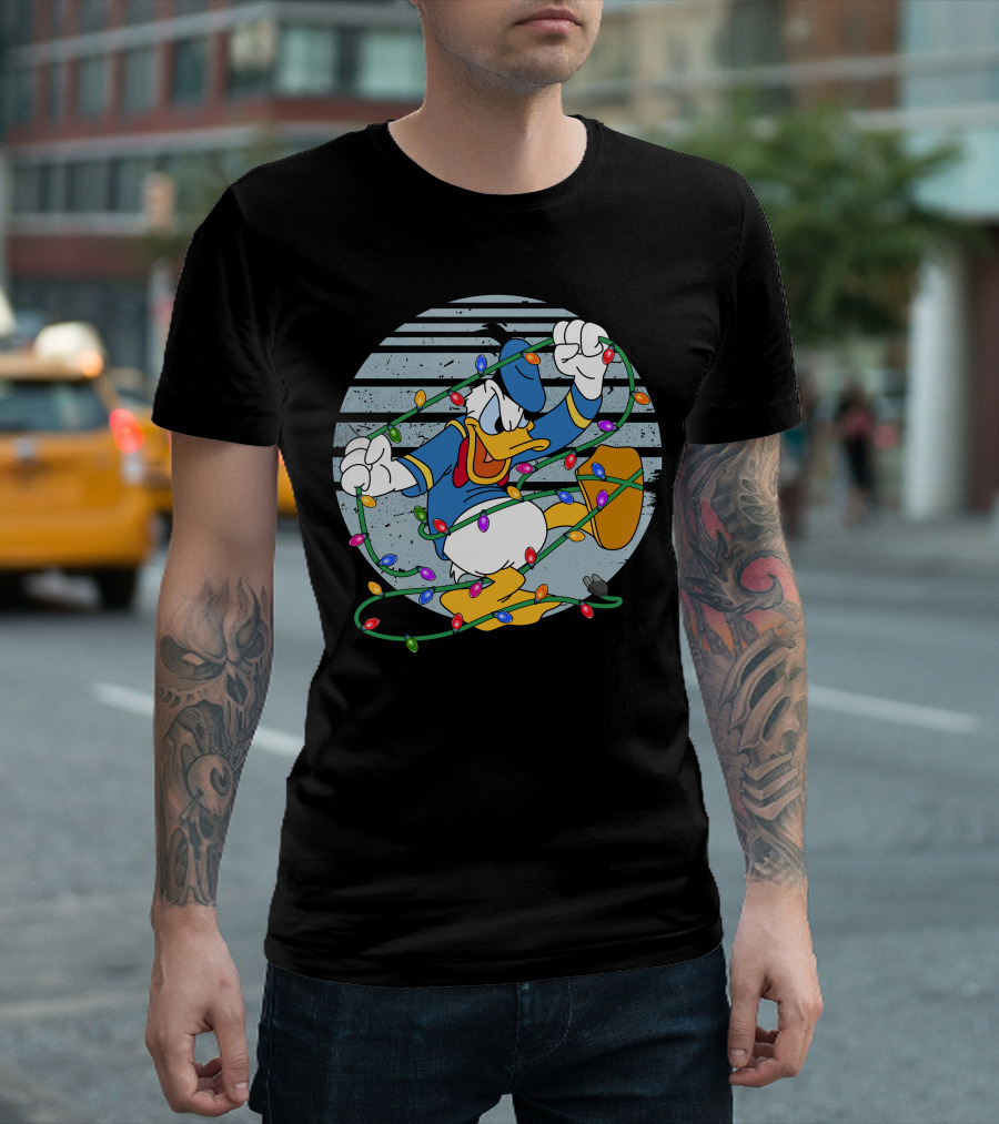 Donald Duck Wrapped In Christmas Lights T-Shirt