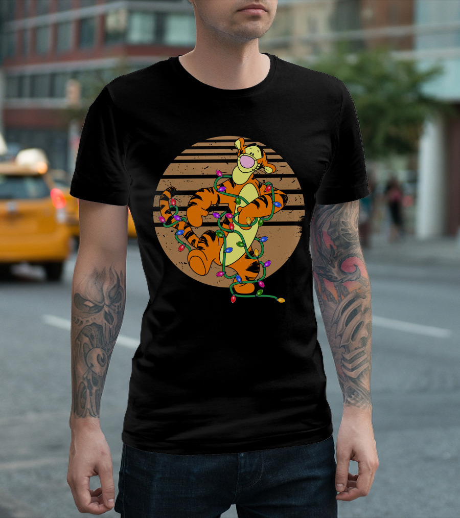 Tigger Wrapped In Christmas Lights Circle T-Shirt
