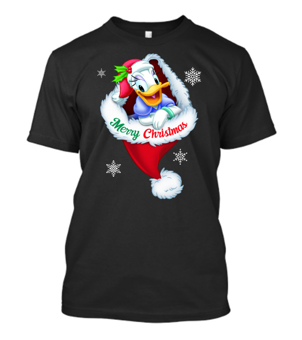 Merry Christmas Daisy Duck Santa Hat Snowflakes T-Shirt
