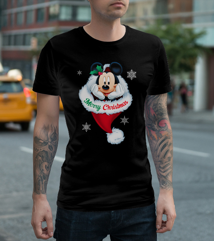 Mickey Merry Christmas Holiday Snowflakes T-Shirt