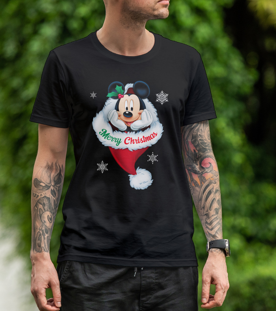 Mickey Merry Christmas Holiday Snowflakes T-Shirt