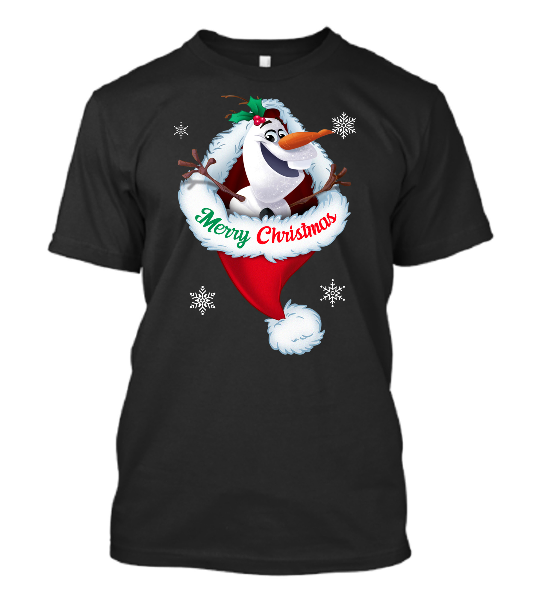 Olaf Merry Christmas Santa Hat With Snowflakes T-Shirt