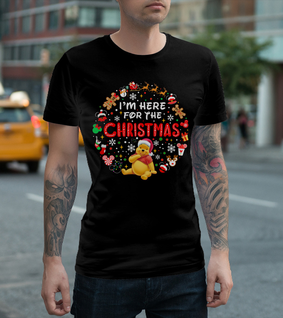 I'm Here For The Christmas Pooh Santa Hat Snowflakes Cookies T-Shirt