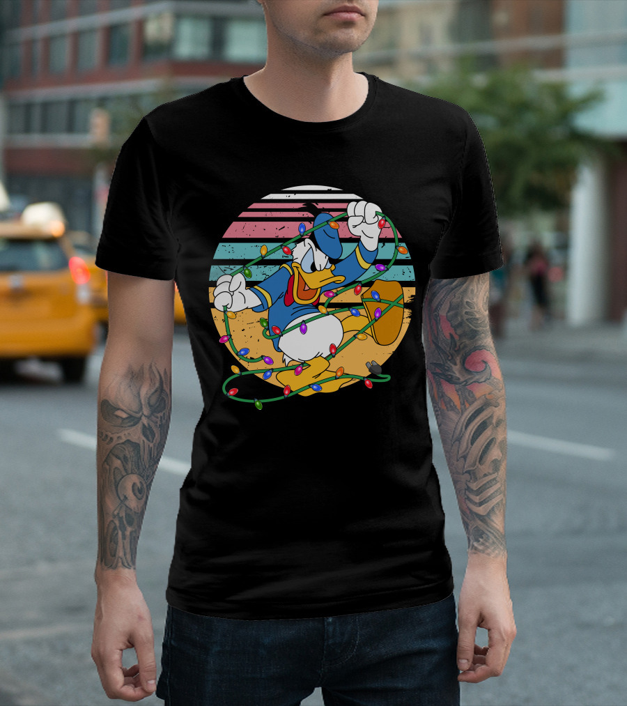 Donald Duck Tangled In Christmas Lights Vintage Style T-Shirt