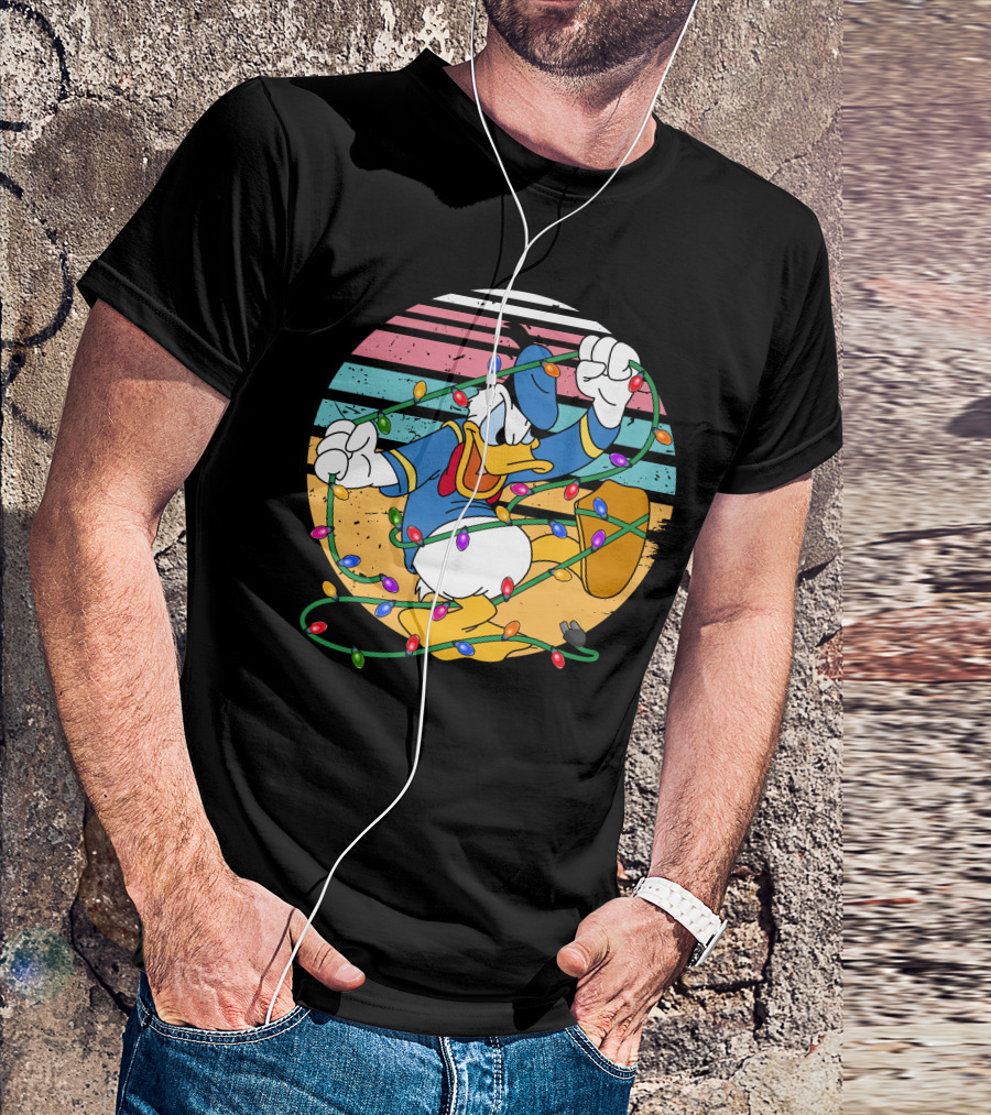 Donald Duck Tangled In Christmas Lights Vintage Style T-Shirt
