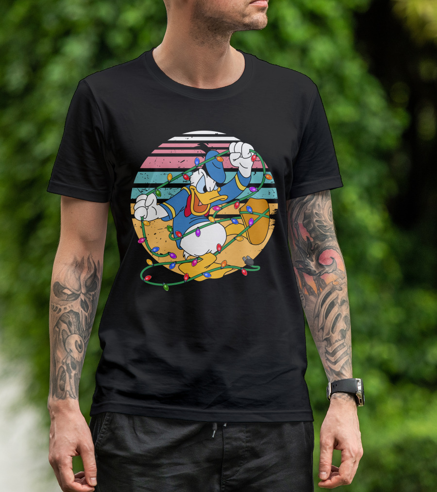 Donald Duck Tangled In Christmas Lights Vintage Style T-Shirt