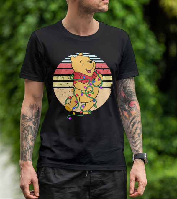 Winnie The Pooh Retro Christmas Lights Vintage Style T-Shirt