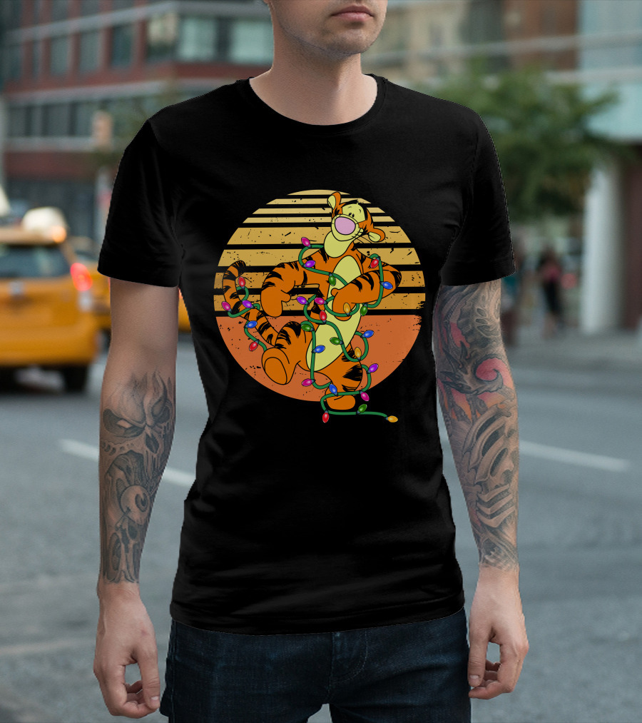 Tigger Christmas Lights Retro Sunset T-Shirt