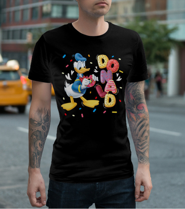 Donald Duck With Colorful Donut Letters And Sprinkles T-Shirt