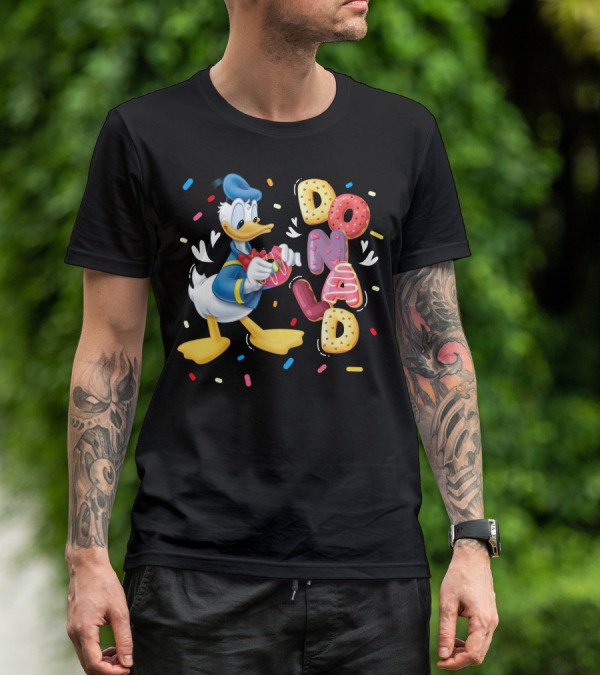 Donald Duck With Colorful Donut Letters And Sprinkles T-Shirt