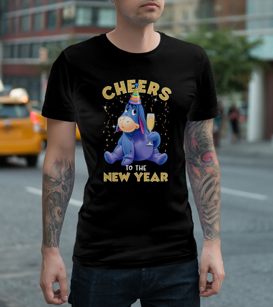 Cheers To The New Year Eeyore Party Hat Champagne Confetti Celebration T-Shirt