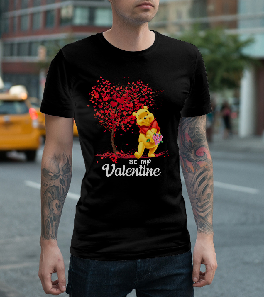 Winnie The Pooh Be My Valentine With Heart Tree And Bouquet T-Shirt