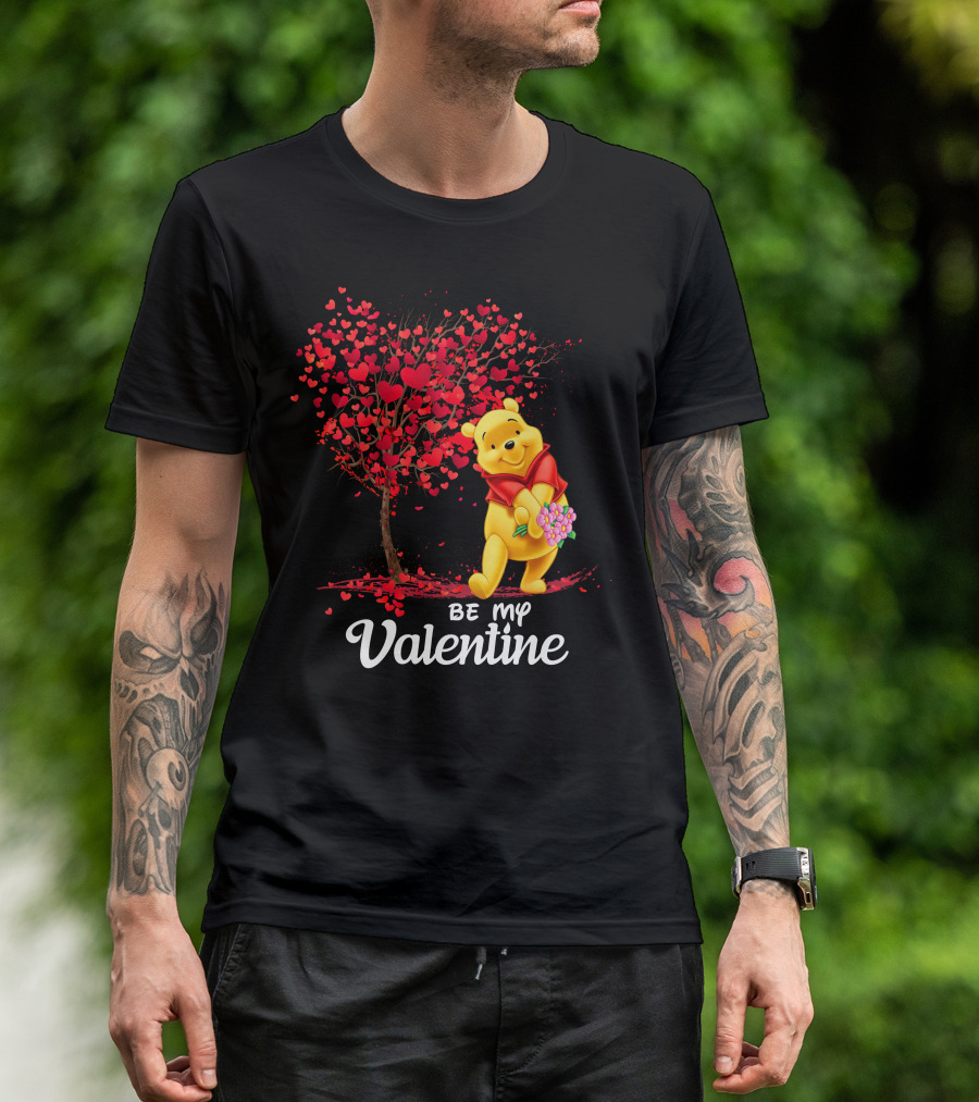 Winnie The Pooh Be My Valentine With Heart Tree And Bouquet T-Shirt