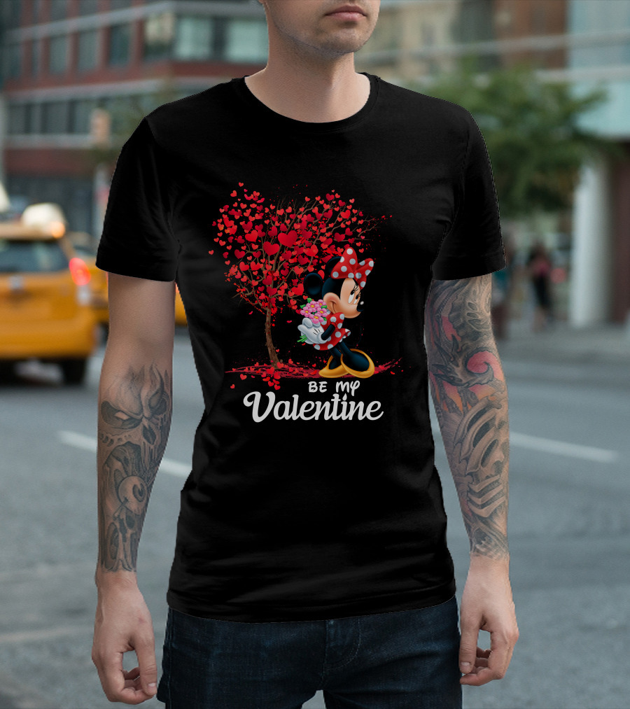 Minnie Be My Valentine Heart Tree With Flowers T-Shirt