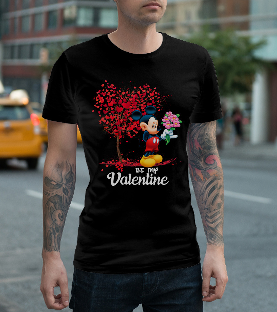 Be My Valentine Mickey Mouse Heart Tree Flowers T-Shirt