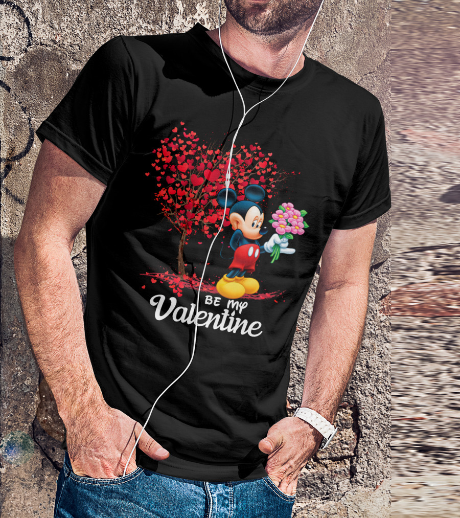 Be My Valentine Mickey Mouse Heart Tree Flowers T-Shirt