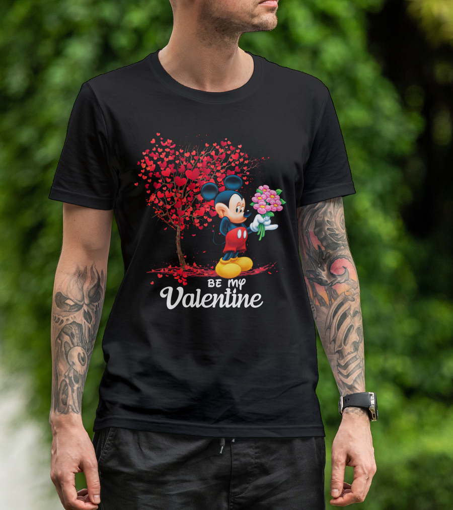 Be My Valentine Mickey Mouse Heart Tree Flowers T-Shirt