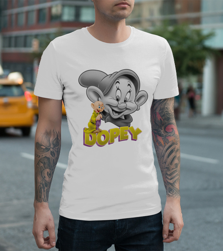 Dopey Disney Character With Cartoon Classic Style T-Shirt