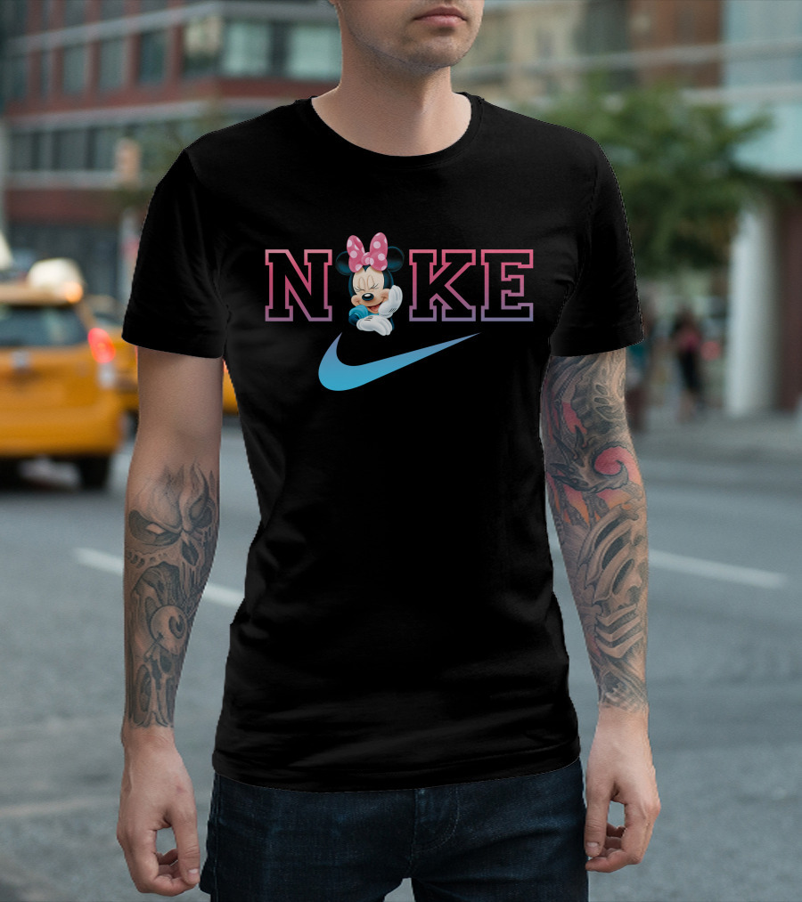 Minnie Nike Logo With Swoosh And Pink Bow T-Shirt
