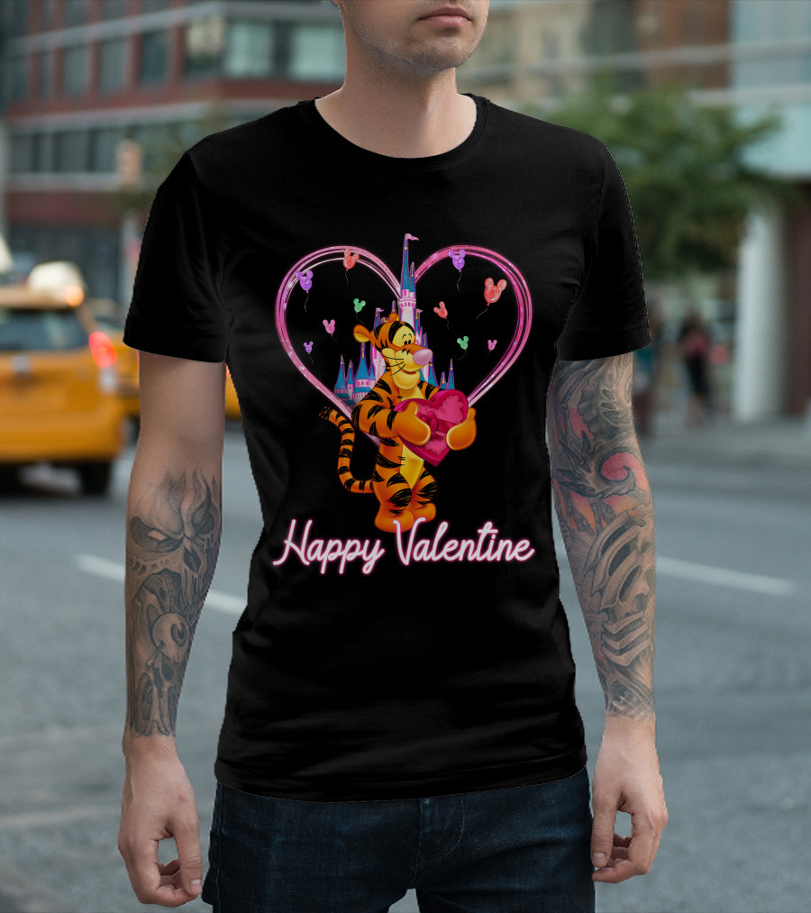 Tigger Happy Valentine Heart Castle Balloons T-Shirt