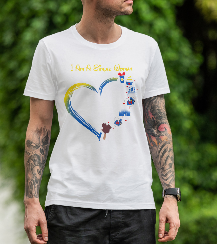 I Am A Simple Woman Disney Theme With Castle Mickey Mouse Ears Heart Highlight T-Shirt