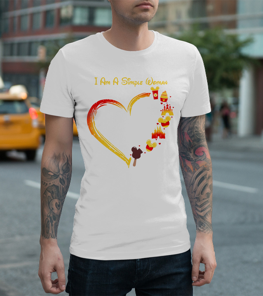 I Am A Simple Woman Heart With Mickey Ears Ice Cream Popcorn Castle T-Shirt