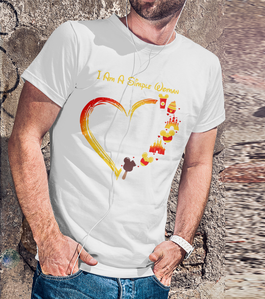 I Am A Simple Woman Heart With Mickey Ears Ice Cream Popcorn Castle T-Shirt