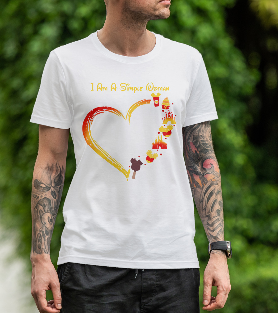 I Am A Simple Woman Heart With Mickey Ears Ice Cream Popcorn Castle T-Shirt