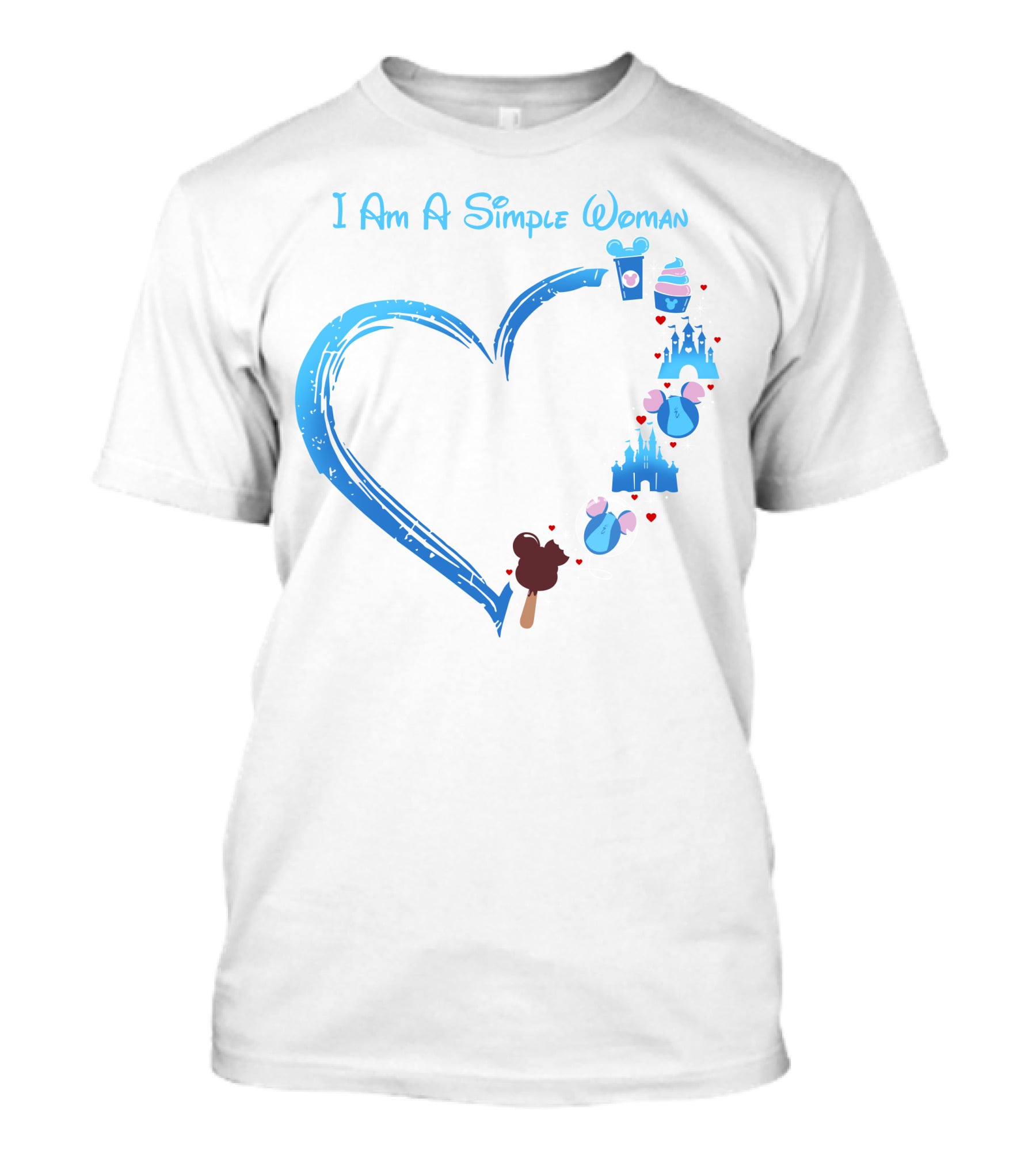 I Am A Simple Woman Heartbeat Mickey Ice Cream Castle Ears T-Shirt
