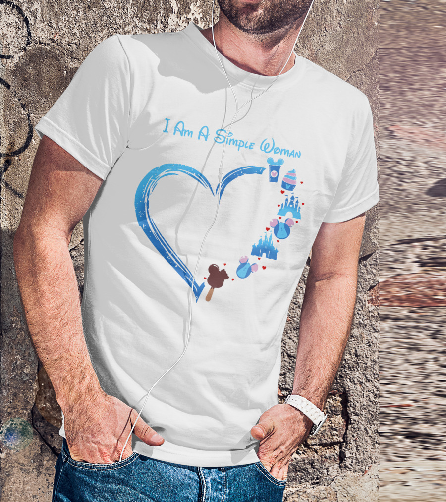 I Am A Simple Woman Heartbeat Mickey Ice Cream Castle Ears T-Shirt