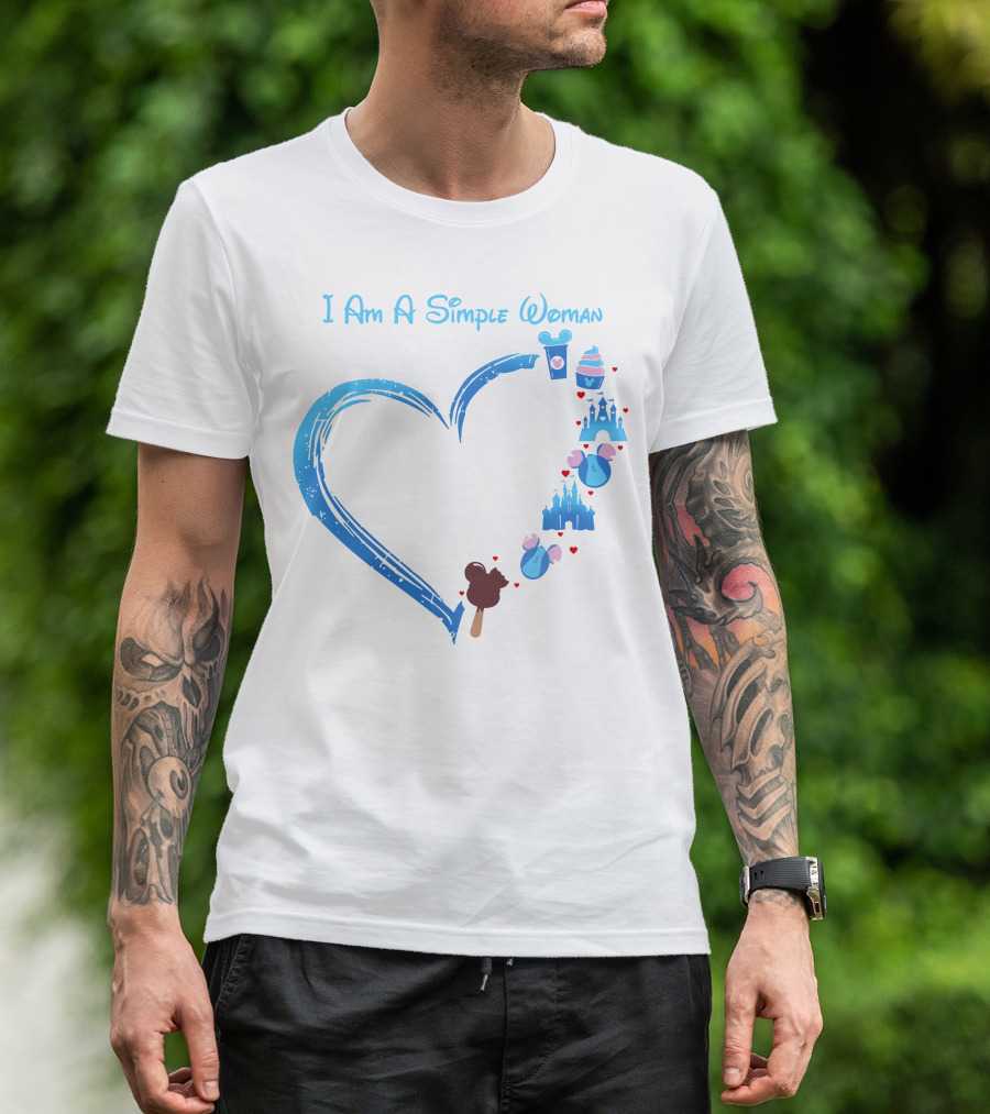 I Am A Simple Woman Heartbeat Mickey Ice Cream Castle Ears T-Shirt