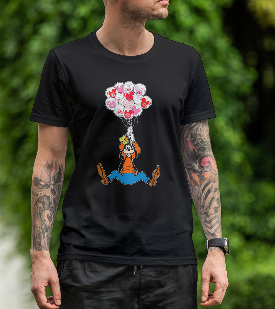 Goofy Balloons Mickey Love Valentine's Xo Hug Minnie Organic T-Shirt