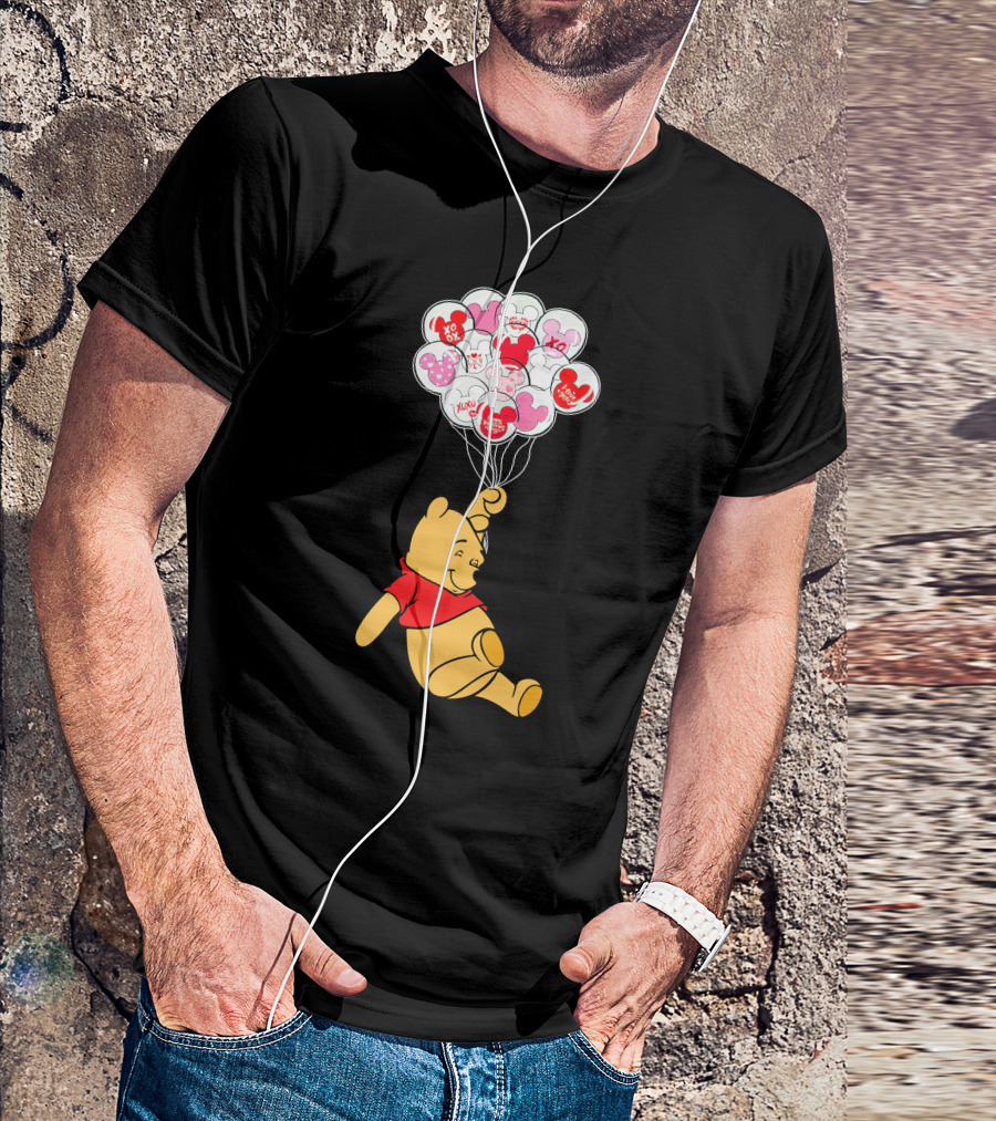 Winnie The Pooh Balloons With Mickey Ears And Sweet Messages T-Shirt