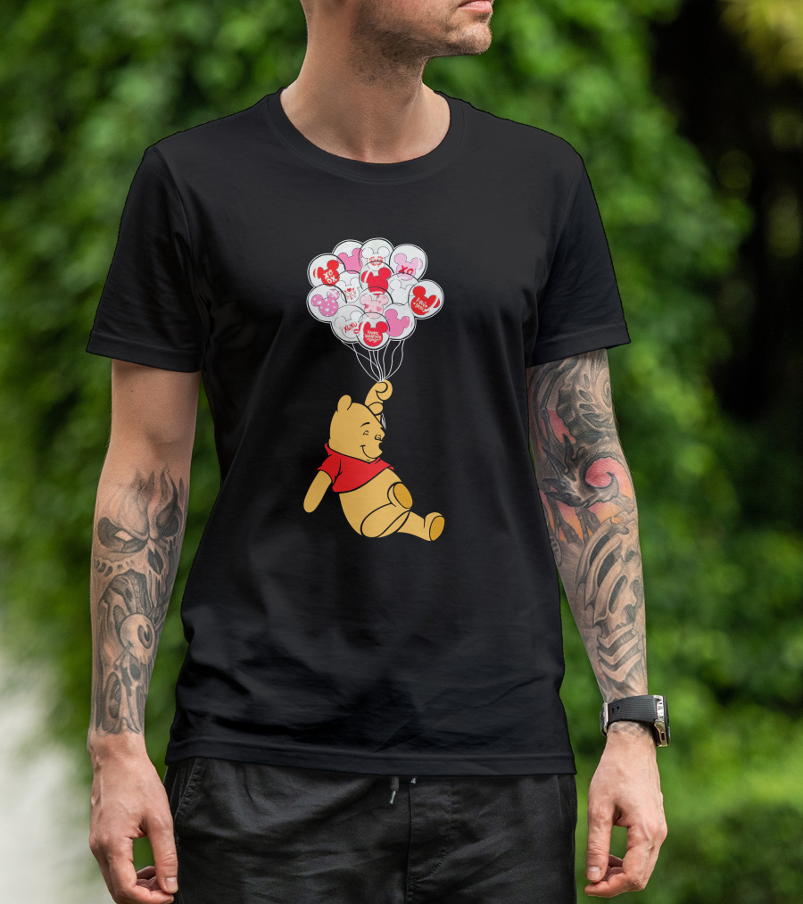 Winnie The Pooh Balloons With Mickey Ears And Sweet Messages T-Shirt