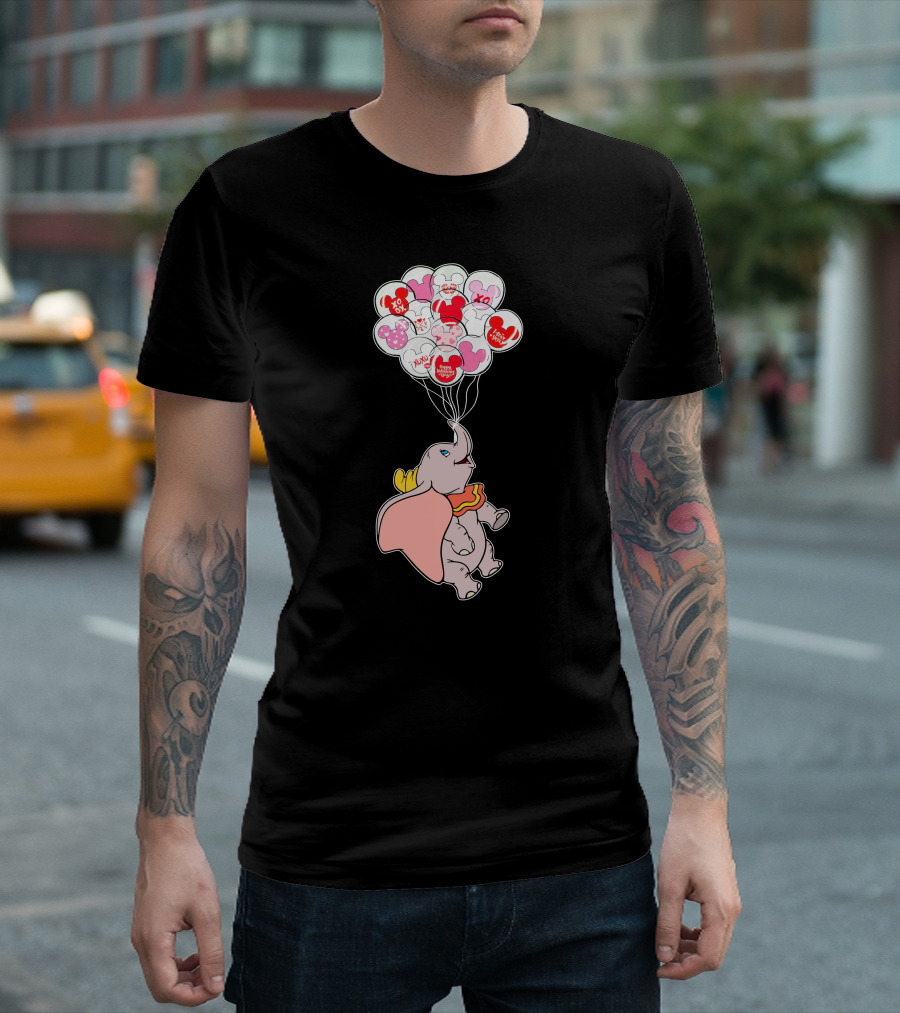 Dumbo Flying With Heart Balloons Featuring Valentine Xo And Mickey T-Shirt