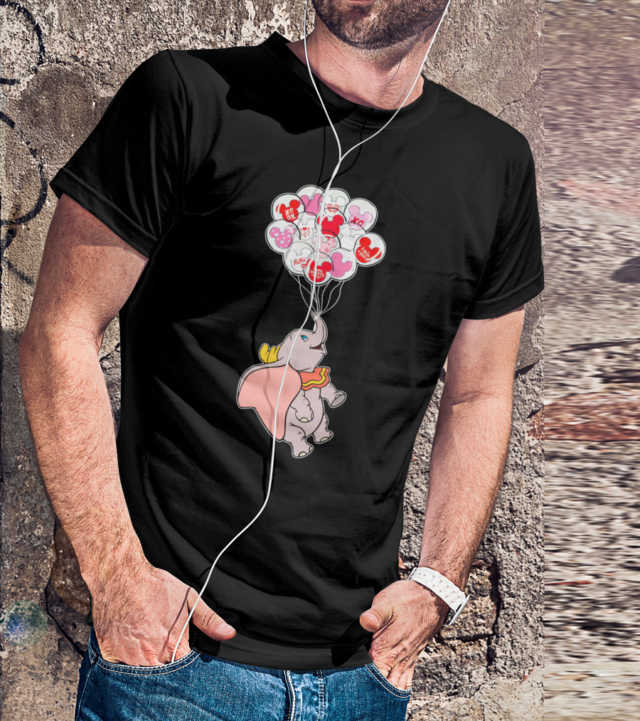 Dumbo Flying With Heart Balloons Featuring Valentine Xo And Mickey T-Shirt