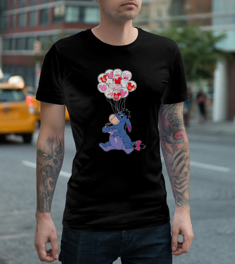 Eeyore Holding Valentine's Day Mickey Balloons T-Shirt