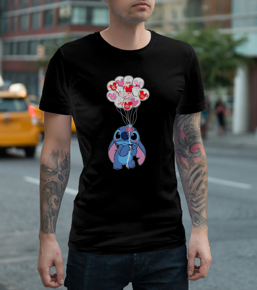 Stitch And Mickey Balloons Valentine's Xo Love T-Shirt