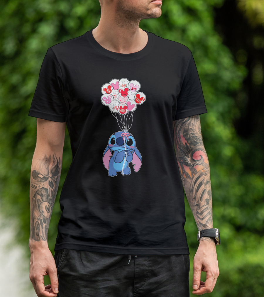 Stitch And Mickey Balloons Valentine's Xo Love T-Shirt