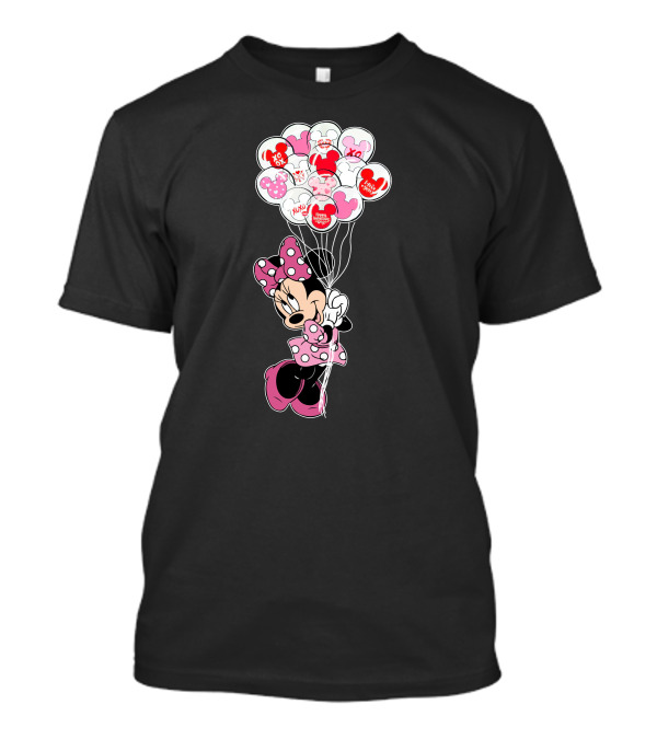 Minnie Mouse Holding Heart Balloons With Xoxo And Hugs Kisses Patterns T-Shirt