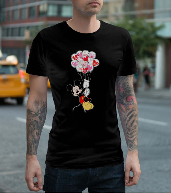 Mickey Mouse Holding Heart Balloons With Xo Love Messages T-Shirt