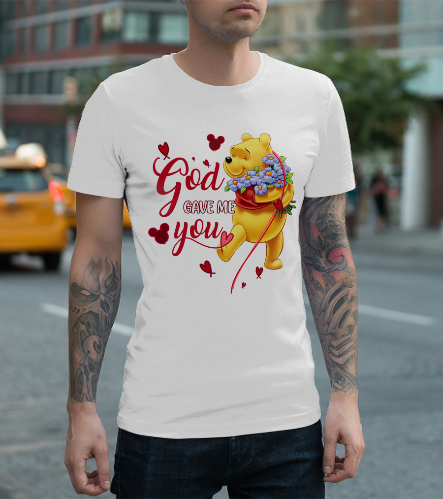 God Gave Me You Pooh Flowers Hearts Iconic Character T-Shirt