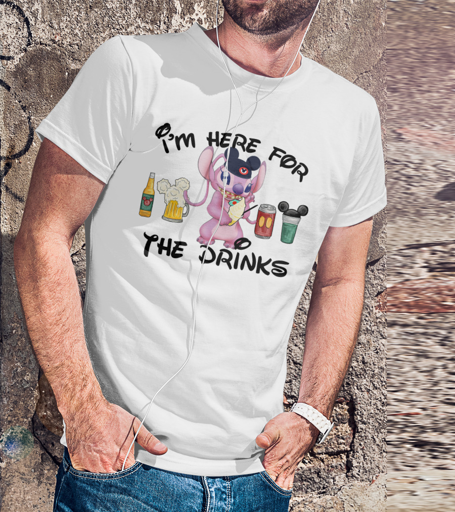 I'm Here For The Drinks Stitch Mickey Ears T-Shirt