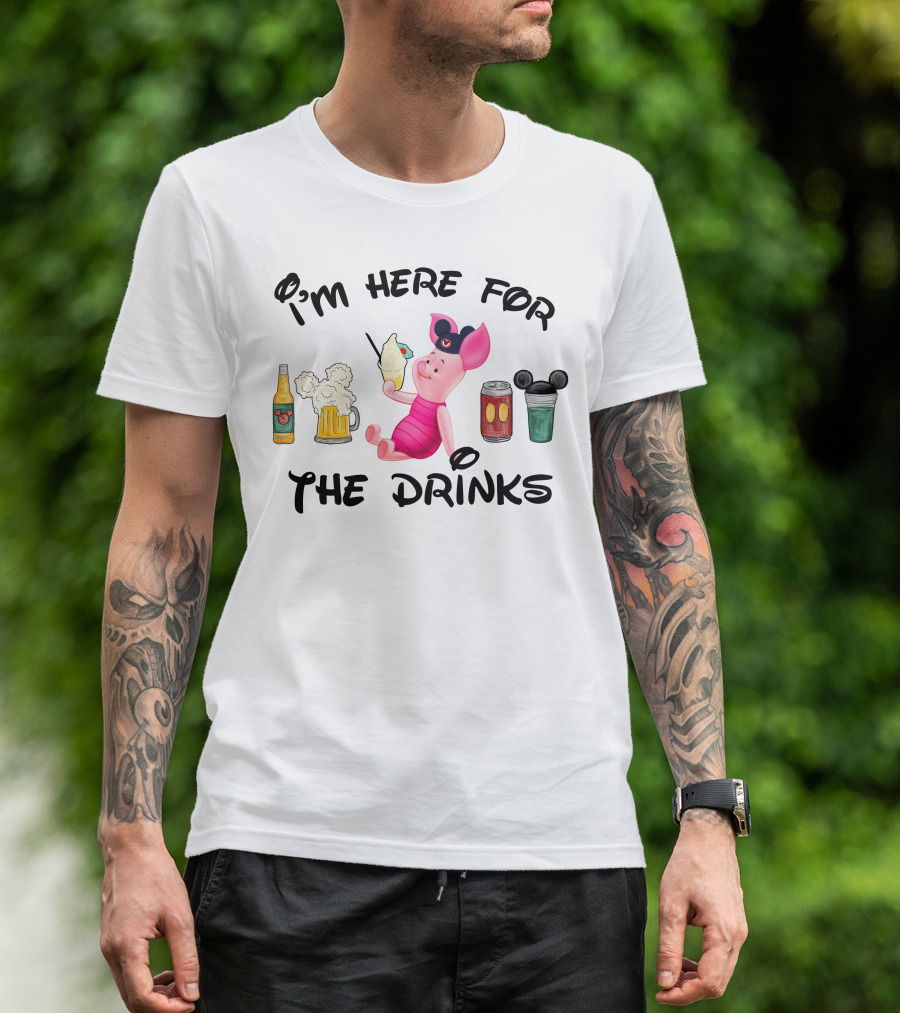 I'm Here For The Drinks Piglet Ice Cream Mickey Ears T-Shirt