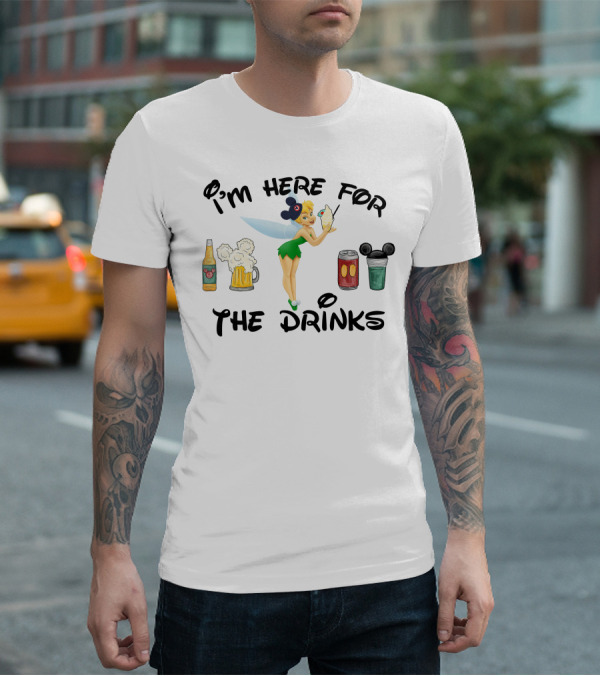 I'm Here For The Drinks Tinkerbell Beer Mouse Ears T-Shirt