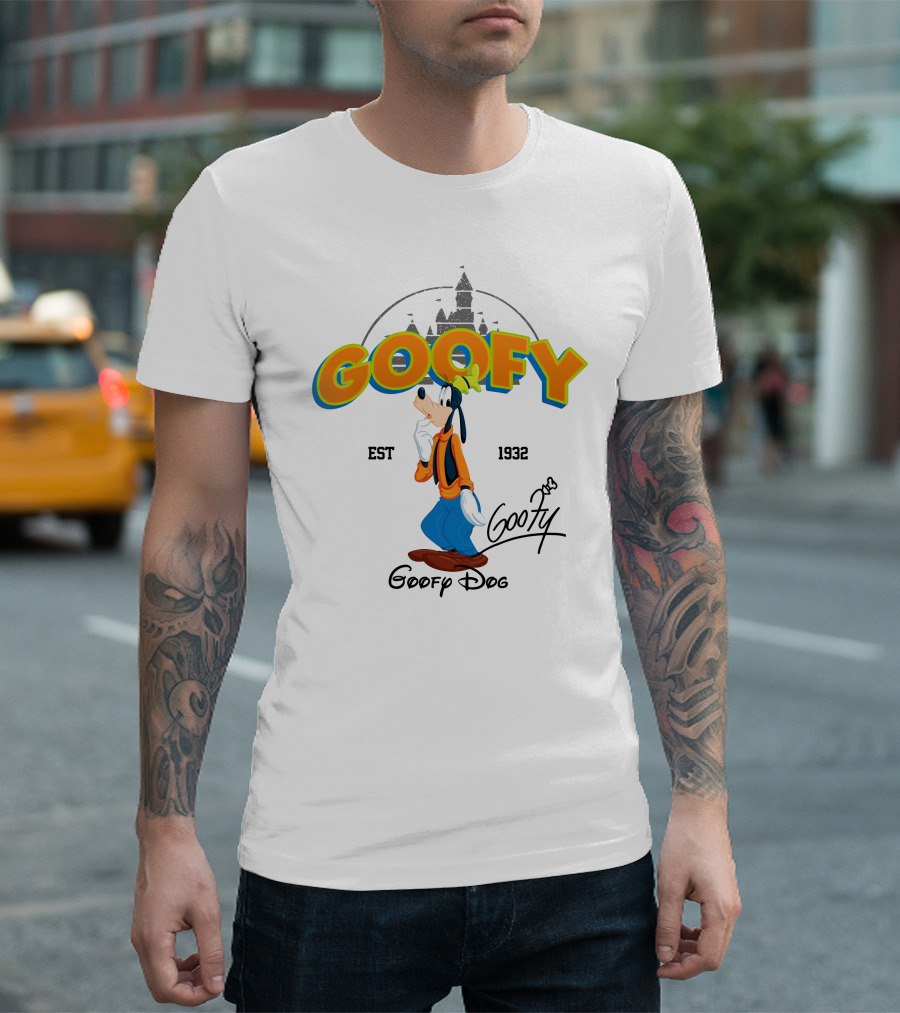 Goofy Est 1932 Disney Goofy Dog Castle Backdrop T-Shirt