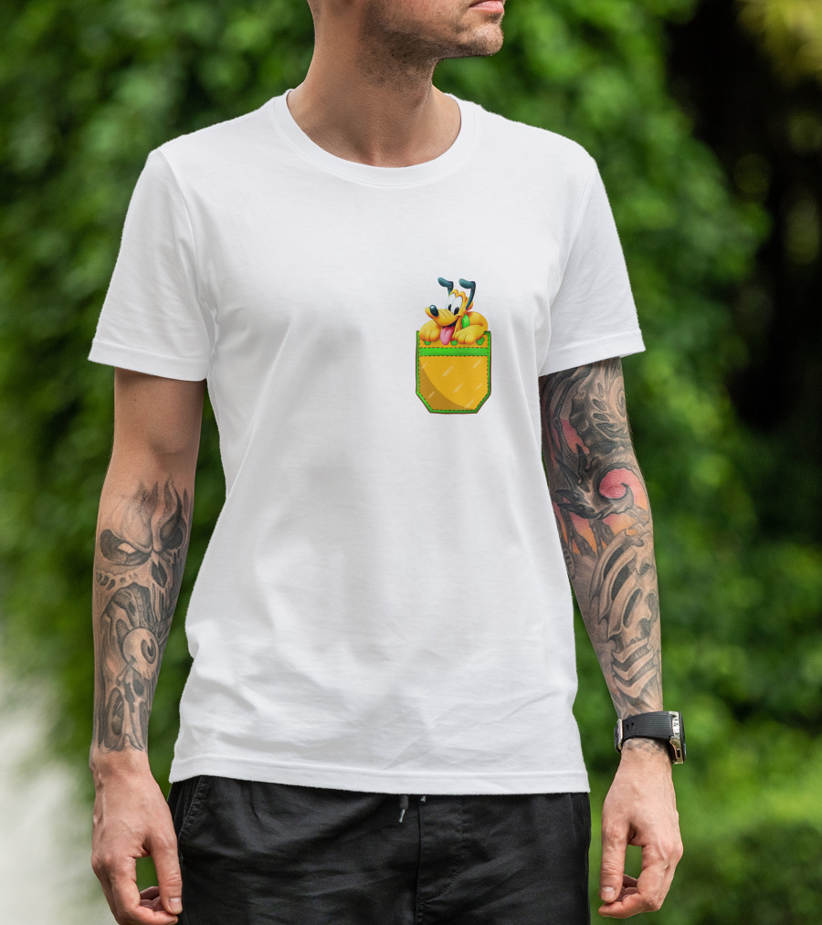 Pluto Disney Yellow Dog In Pocket T-Shirt
