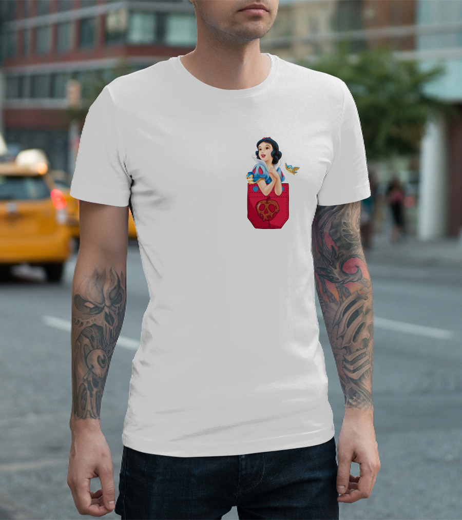 Snow White With Bluebird And Poison Apple Pocket T-Shirt
