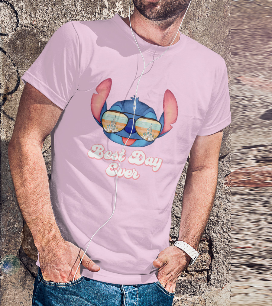 Best Day Ever Stitch Wearing Sunglasses With Castle Reflection T-Shirt