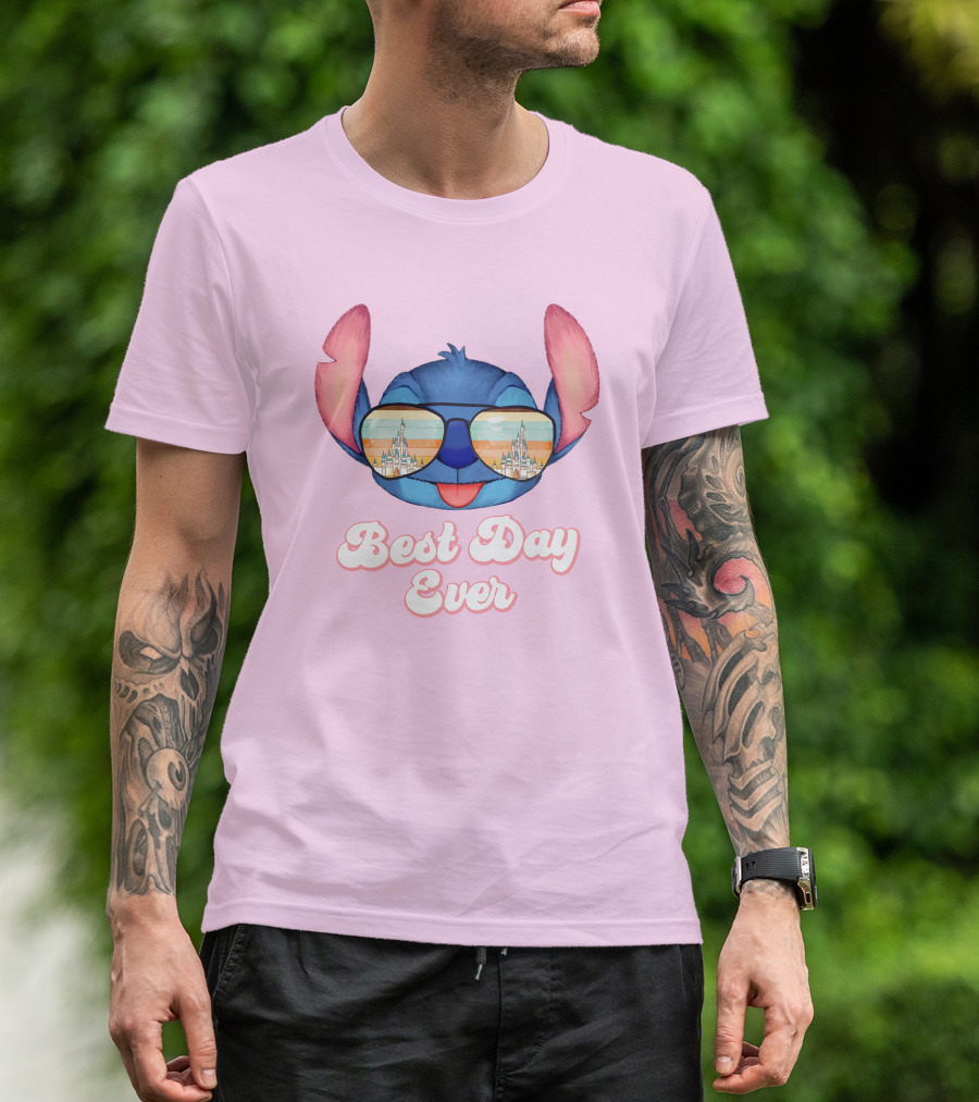 Best Day Ever Stitch Wearing Sunglasses With Castle Reflection T-Shirt